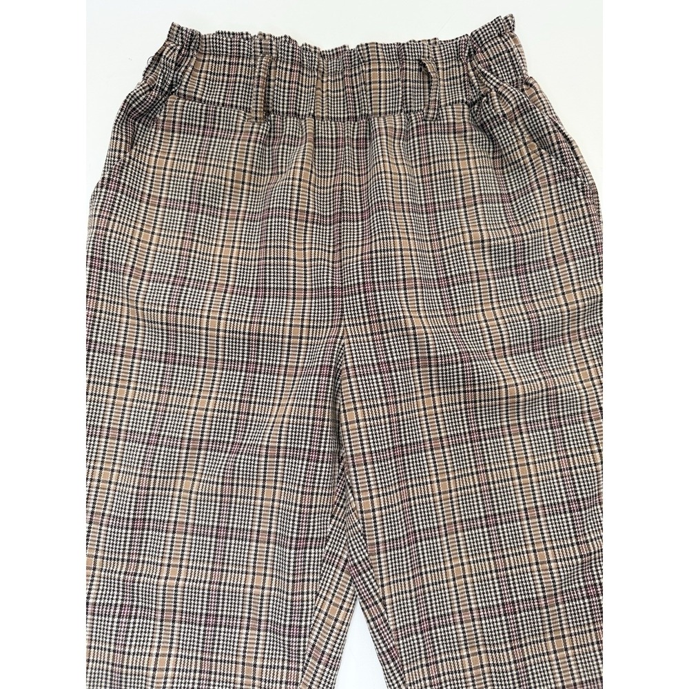 SO Women's Plaid Dress Pants Pull-On Elastic Waist Pockets Brown Black S - Picture 4 of 7